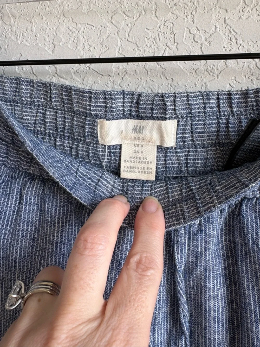 H&M Light Blue Cropped Linen-Blend Drawstring Pants